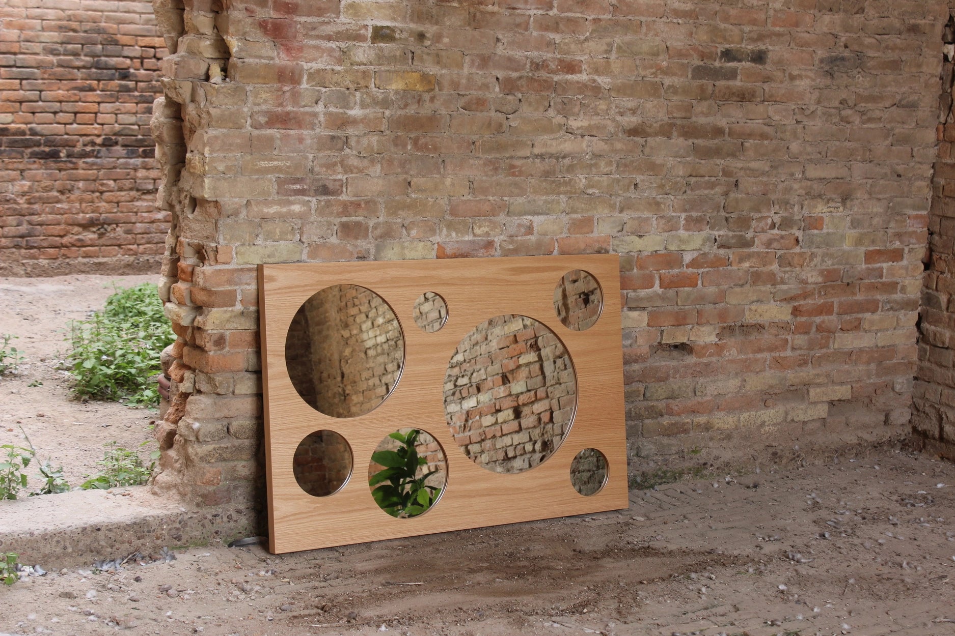 wood wall mirror in the outdoor