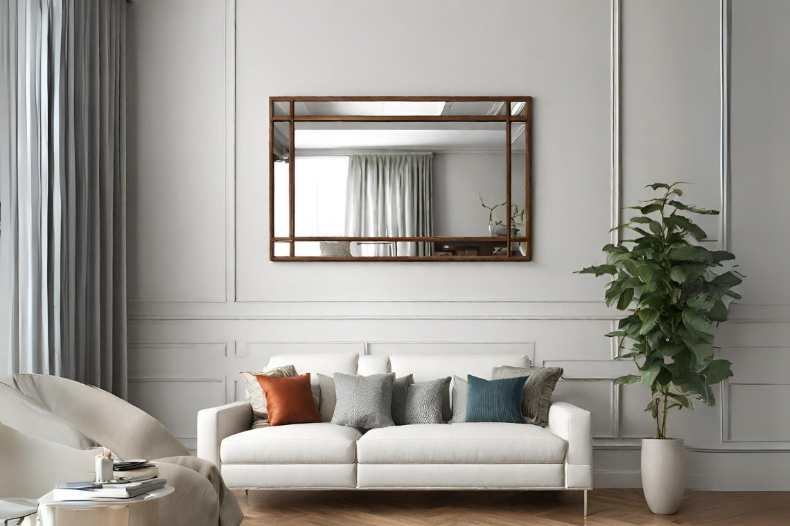 rectangle wall mirror in a living room