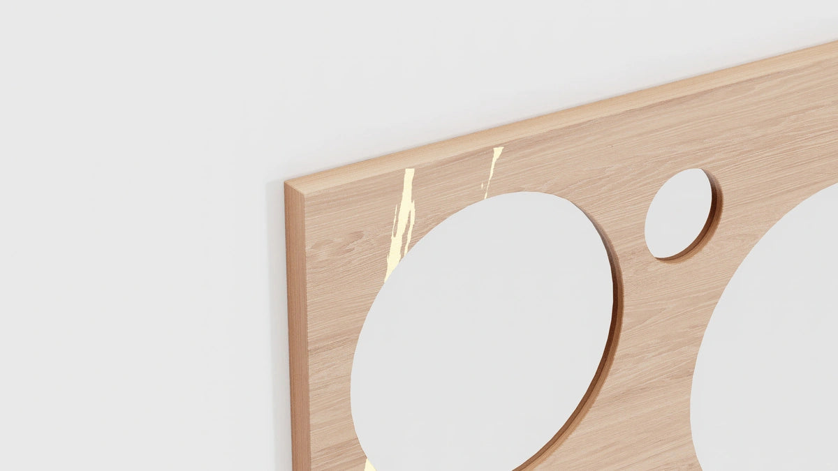 oak wood wall mirror with golden accents