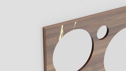 walnut wood wall mirror with golden accents