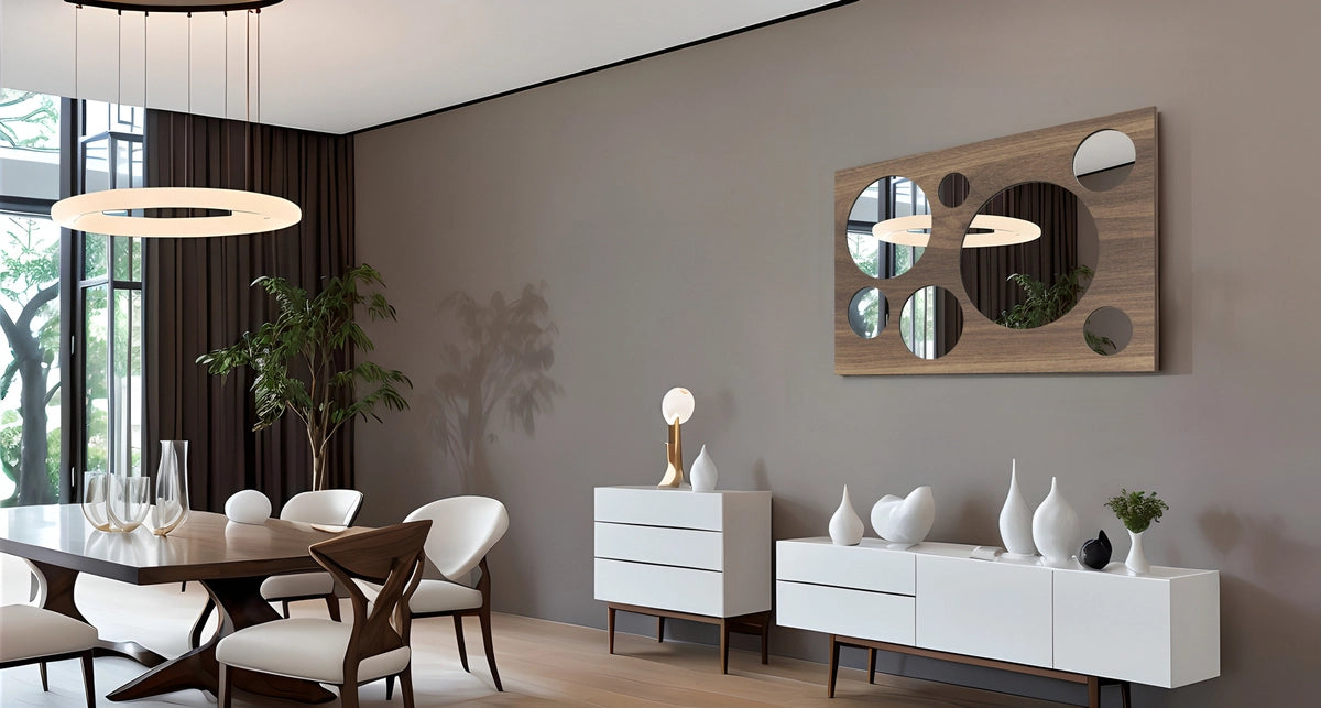 wood wall mirror in a casual dining room